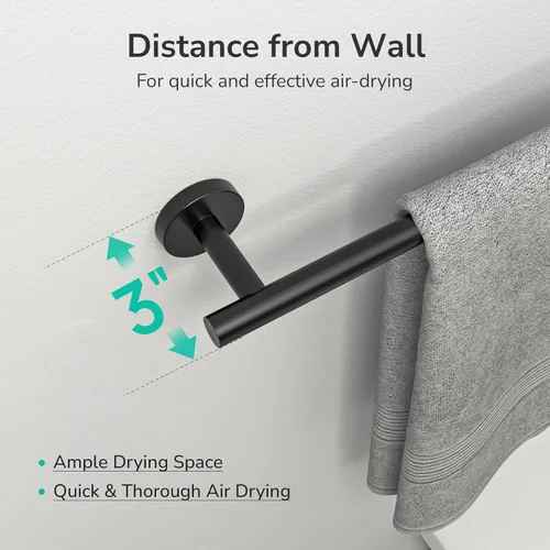 Miniatura 5 de USHOWER Toallero negro mate, toallero de 24 pulgadas para baño montado en la pared, barra de toalla gruesa de acero inoxidable SUS304, decoración