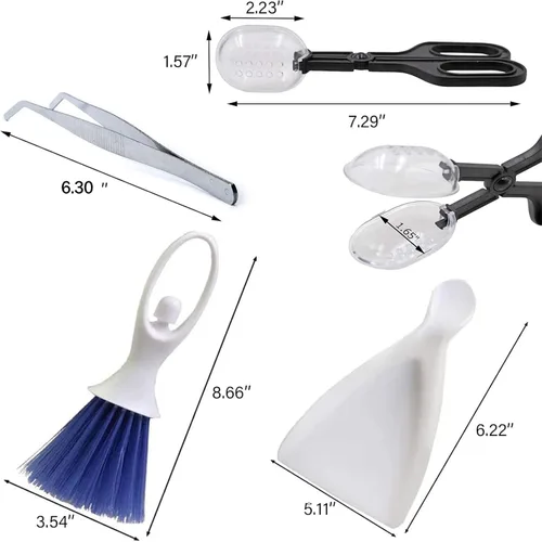 Miniatura 6 de Escoba de limpieza pequeña, herramienta de alimentación con cuchara, mini recogedor y cepillo, pinzas de acero inoxidable, limpiador de tanque