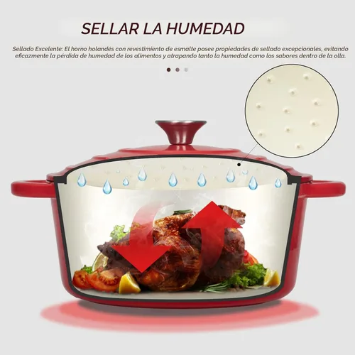 Miniatura 7 de Overmont Horno holandés de hierro fundido esmaltado de 5.5 cuartos de galón con tapa y libro de cocina, cacerola resistente con asas dobles