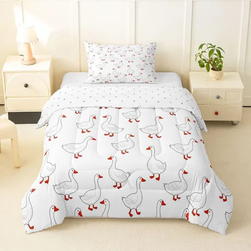 Miniatura 16 de Erosebridal Juego de ropa de cama a cuadros azul para niños, juego de cama individual con diseño de patos amarillos de dibujos animados, juego