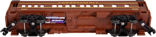 Miniatura 14 de Juego de tren de juguete Lionel Pennsylvania Flyer a batería, escala O, con control remoto, locomotora, vagones de tren y vía con efectos auténticos