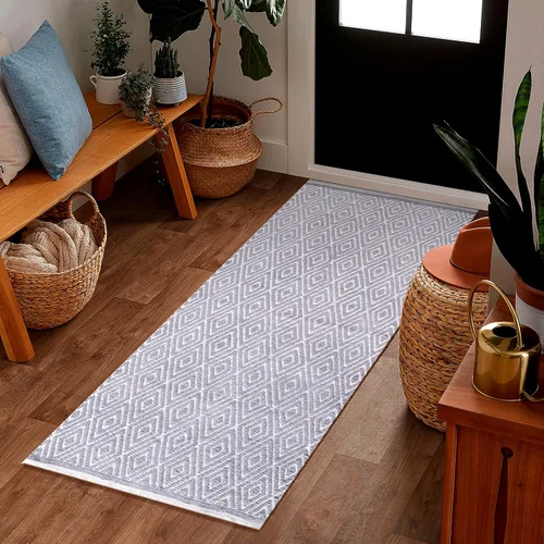 Miniatura 4 de Ramanta Home Alfombra reversible 100% algodón con diamantes tejida a mano de 24 x 60 pulgadas, gris, suave, lavable para baño, cocina, dormitorio