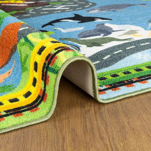 Miniatura 7 de KC Cubs 8x10 Alfombra de Carretera con Animales Safari para Coches de Juguete – Alfombra de Juego Educativa para Niños, Pequeños, Guardería, Aula
