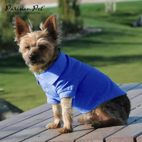 Miniatura 4 de Camisas Polo Parisian Pet - Camisa de Algodón Transpirable para Perros - Azul Sólido, Ropa de Verano con Capucha - Cuello con Botón para Perros