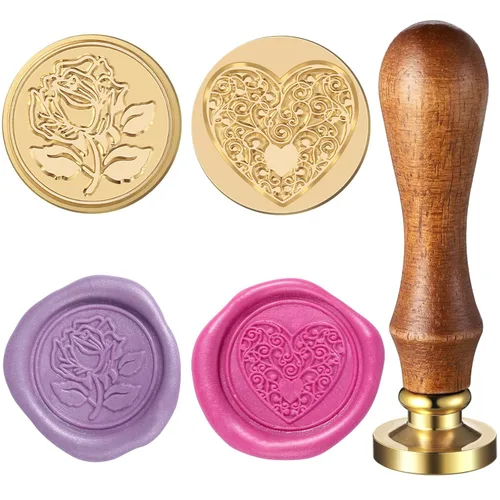 Juego de sellos de cera de Navidad, sello de cera de corazón rosa con mango de madera, kit de sellos de cera vintage para bodas, invitaciones,