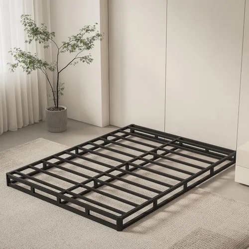 Miniatura 5 de Base de cama tamaño Queen con somier, perfil bajo de 5 pulgadas, base de colchón de metal de servicio pesado de 3000 libras con funda de tela, fácil