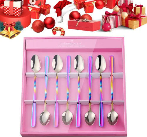 Miniatura 16 de YDware - Juego de cucharas de té helado de mango largo, cucharas doradas de cambio gradual de 7.87 pulgadas, cucharas de cóctel de acero inoxidable
