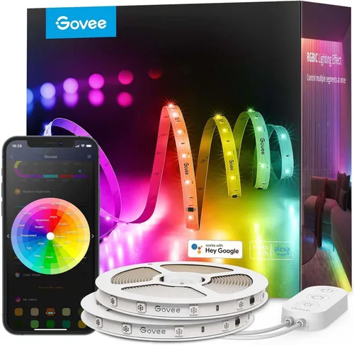 Govee Tira de luces LED RGBIC de 100 pies, luces LED inteligentes que funcionan con Alexa y Google Assistant, luces LED para dormitorio, control de