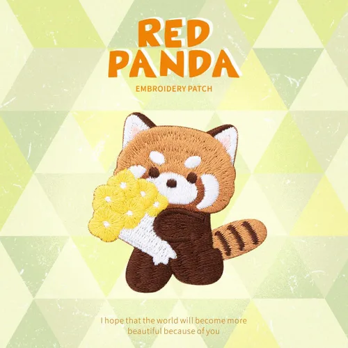 Miniatura 3 de Parche bordado de panda rojo de dibujos animados, autoadhesivas, parches de mapache pequeño, calcomanías de tela para coser sin costura para ropa