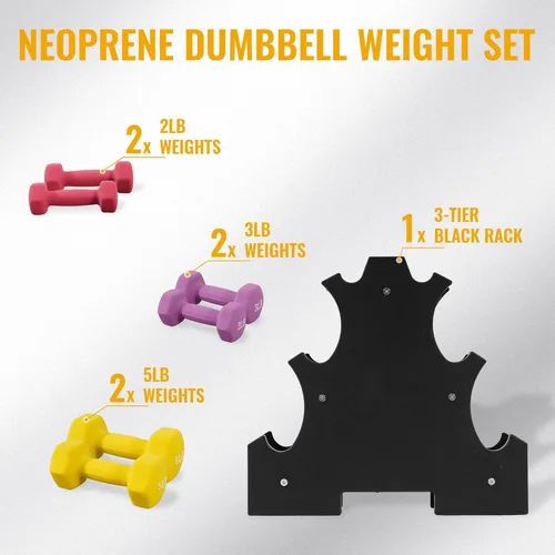 Miniatura 8 de Fitvids Neoprene Coated Dumbbell Set with Rack, Free Hand Weight Set For Home Gym Workout, Anti-Slip, Anti-roll, 20LBS, 32LBS, 50LBS and 56LBS Sets