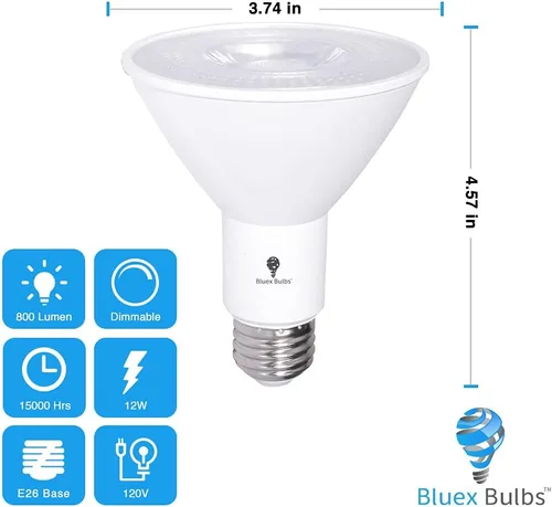 Miniatura 2 de PAR30 - Paquete de 10 bombillas LED de inundación para exteriores, 12 W, equivalente a 100 W, 900 lúmenes, regulables, impermeables, E26, 3000 K