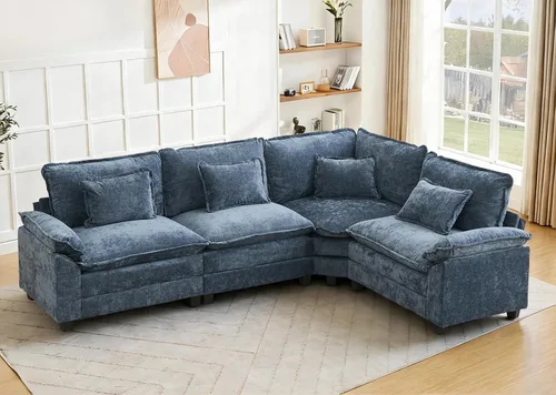 Miniatura 35 de Juego de sofá seccional modular de gran tamaño, sofá de nube convertible de asiento profundo, sofá esquinero grande en forma de L con cojines Beige