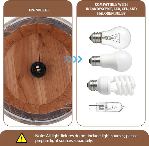 Miniatura 4 de Copkim Lámpara colgante de barril de vino de madera rústica con cadena ajustada, lámpara colgante antigua E26 lámpara de techo para bar, cocina