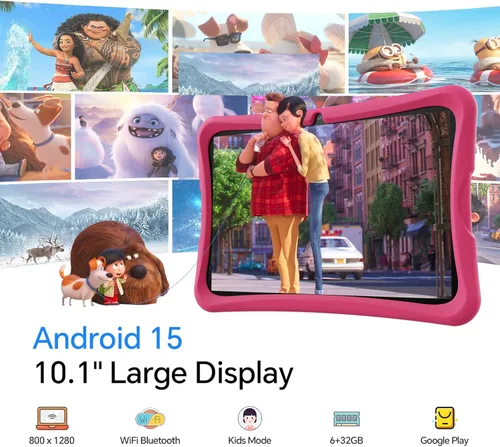 Miniatura 2 de DigiLand Tablet infantil de 10.1 pulgadas, tableta Android 15 para niños, 6G+32GB hasta 128GB, batería de 6000mAh, cámara dual, WiFi, BT 5.0, el Rosa