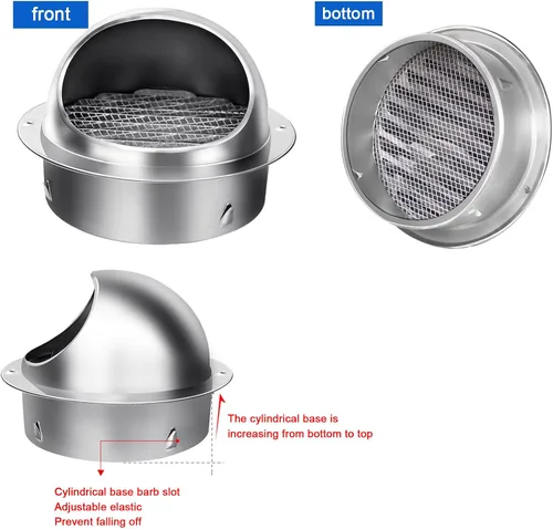 Miniatura 8 de Tapa de chimenea de acero inoxidable 304, rejillas de ventilación de escape con malla de pantalla, tapa de lluvia redonda de ventilación y protector