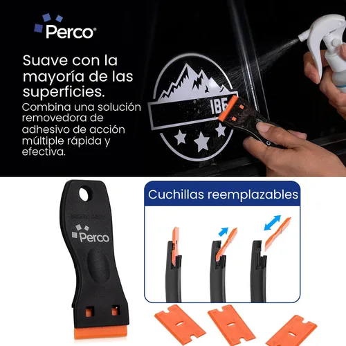 Miniatura 4 de Perco Removedor de Adhesivo Quitapegamento - ¡Nueva Fórmula Más Fuerte! - 3.3 oz con Raspador y Navaja de Plástico Spray Removedor de Pegamento