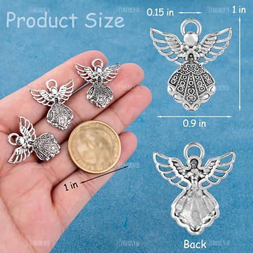 Miniatura 3 de AUEAR, Colgantes de plata antigua con dijes de ángel para hacer joyas de bricolaje, collar y pulsera