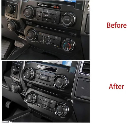 Miniatura 6 de Keptrim Para interruptores de aire acondicionado F150, perilla de CA VOL, botón de anillo para Ford F150 XLT 2015 2016 2017 2018 2019, aluminio Negro