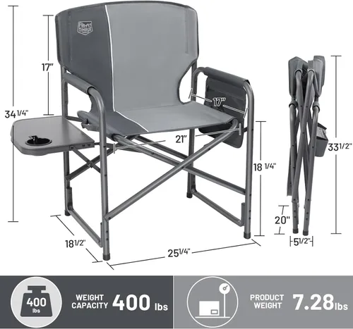 Miniatura 3 de TIMBER RIDGE Silla de campamento de aluminio de gran tamaño, silla de directores portátil ligera con mesa auxiliar, bolsillo lateral desmontable