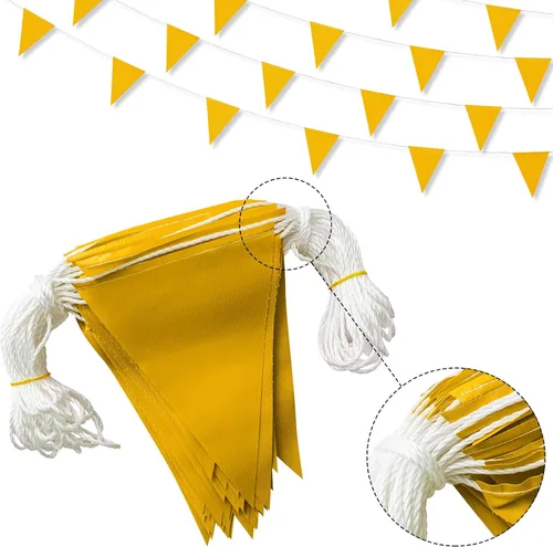 Miniatura 8 de Preboun Banderines de 197 pies, banderas de marcado de seguridad de alta visibilidad, resistentes al tráfico, señales de advertencia en la azotea