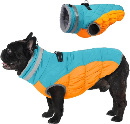 Miniatura 31 de Abrigo de invierno para perro, chaqueta grande para perro, chaqueta impermeable para mascotas con cremallera trasera, abrigo para mascotas con arnés