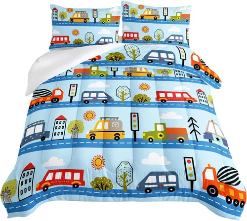 Miniatura 27 de HOSIMA Edredón de Coche de Carreras de Dibujos Animados para Niños para Decoración de Cama de Coche de Carreras, Juego de Ropa de Cama para Niños