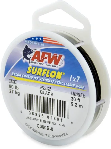 Miniatura 15 de Alambre de pesca americano Surflon recubierto de nailon 1x7 de acero inoxidable, línea líder de pesca para agua salada, prueba de 10 libras - prueba