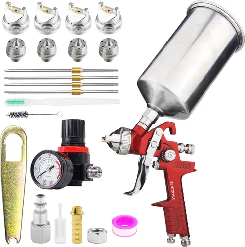 HVLP Pistola de pulverización de alimentación por gravedad con 4 boquillas de 1.4/1.7/2.0/0.098 in y taza de aluminio de 1000 cc, pistola de pintura