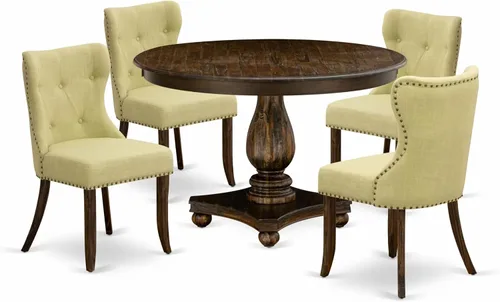 East West Furniture F2SI5-737 - Juego de comedor de 5 piezas para 4 personas, incluye una mesa de comedor redonda con pedestal y 4 sillas Parson de