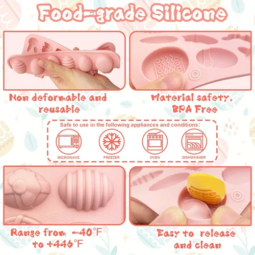 Miniatura 3 de Paquete de 2 moldes de silicona para chocolate de Pascua, 18 cavidades, huevos y conejos, molde en forma de cesta para hornear, gomitas, dulces