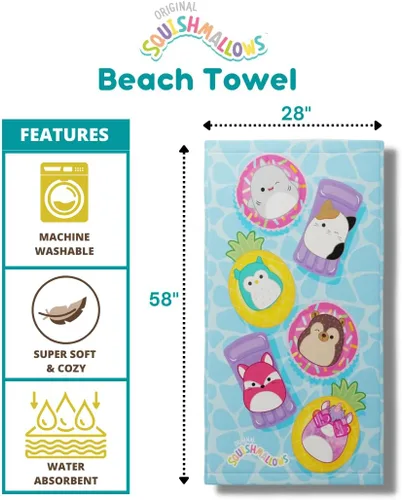 Miniatura 7 de Franco Squishmallows - Juego de edredón súper suave, toalla de playa y sábanas (7 piezas)