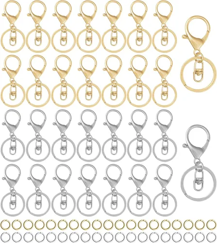 Miniatura 10 de 30 llaveros con cierre de langosta para fabricación de joyas, broches de metal giratorios con cierres giratorios, clips de gancho, anillo de llavero
