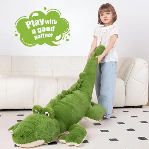 Miniatura 7 de FFxiong Almohada de cuerpo largo de cocodrilo grande verde de 48 pulgadas, lindo juguete de peluche de cocodrilo gigante de 4 pies, regalo