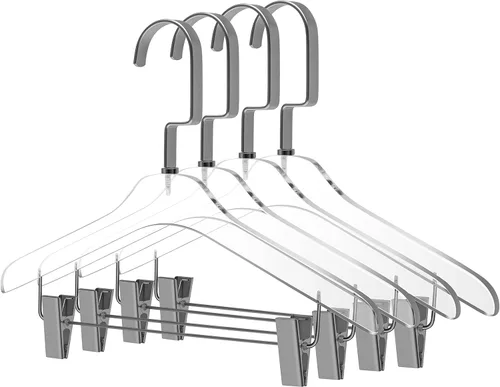 Perchas de acrílico Lucite de calidad de 12.5 pulgadas para pantalones, paquete de 4, elegante colgador de ropa con ganchos dorados o plateados,