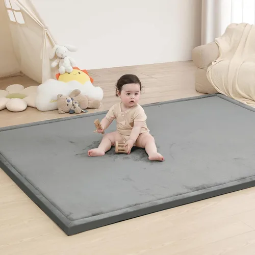 Miniatura 11 de Huloo Sleep - Tapete de juego para bebé, tapete de espuma viscoelástica de 1.3 pulgadas de grosor, terciopelo coral suave, antideslizante, Gris