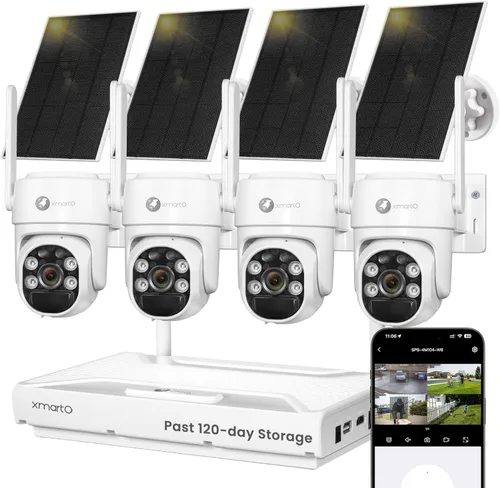 xmartO Sistema de cámara de seguridad PTZ AI sin cables, kit de 4 cámaras, 4MP 2K QHD + NVR WiFi expandible 4K 10CH, almacenamiento de video local