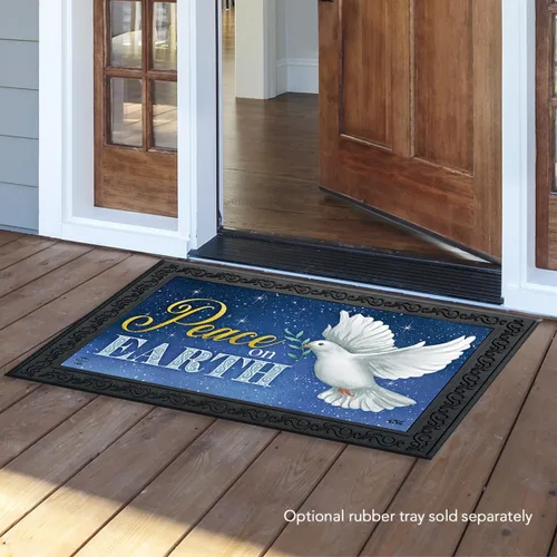 Alfombra de puerta de Navidad de la paloma de la paz en la tierra de Briarwood Lane Peace On Earth