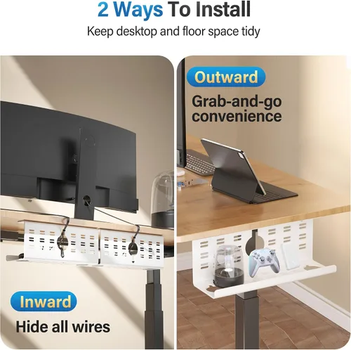 Miniatura 6 de Cinati - Paquete de 2 organizadores de cables para debajo del escritorio, bandeja grande de 32 pulgadas para organizar cables, organizadores