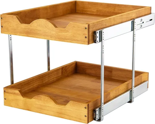 Miniatura 10 de DINDON Organizador de cajones extraíble de 2 niveles (20 pulgadas de ancho x 18 pulgadas de profundidad) Cajón deslizante de madera de doble nivel