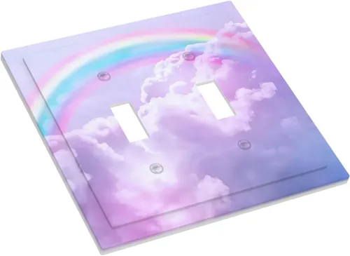 Miniatura 3 de Rainbow in the Clouds - Placas de Pared de Doble Interruptor de 2 Posiciones, Panel de Arte Rosa, Cubierta de Interruptor de Luz, Placa Frontal Arco