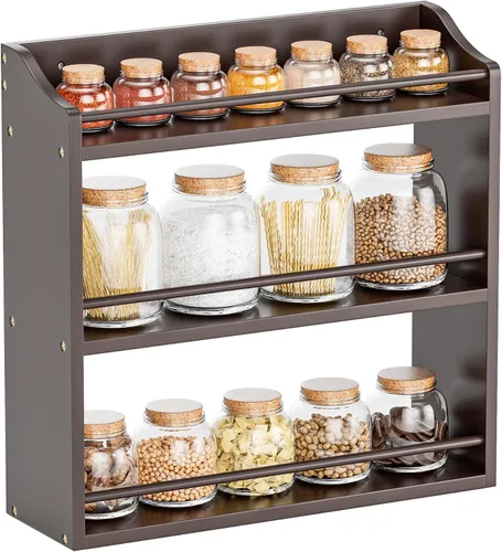 Miniatura 9 de STELLSTAR Estante para especias montado en la pared, organizador de especias para mostrador, soporte de almacenamiento de especias de bambú