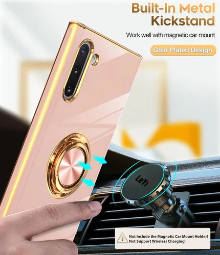 Miniatura 5 de LeYi Funda para Note 10 - Soporte de anillo giratorio de 360°, soporte magnético, funda protectora con borde de oro rosa chapado