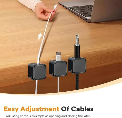 Miniatura 4 de Paquete de 6 soportes magnéticos para cables negros, clips adhesivos para cable de escritorio y automóvil, organizador de cables para mesita