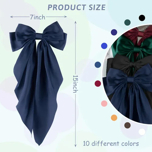 Miniatura 3 de Lazos para el pelo para mujeres y niñas, 10 piezas de lazos grandes, pinzas para el cabello, lazos de satén sedoso, lazo grande en capas, accesorios