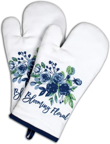 AMOUR INFINI Juego de 1 guantes para horno acolchados con lazo para colgar, antideslizantes, resistentes al calor, lavables y reutilizables (flores