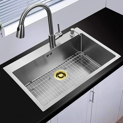 Miniatura 7 de Rejilla de fregadero de acero inoxidable y protectores para la parte inferior del fregadero de cocina, 26 x 14 pulgadas con drenaje trasero