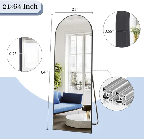 Miniatura 6 de BEAUTYPEAK - Espejo de suelo de arco de 64 x 21 pulgadas, espejo de pared de cuerpo completo para colgar o inclinar, espejo de cuerpo completo