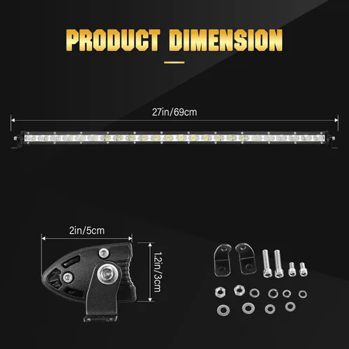 Miniatura 2 de Skyworld - Barra de luz LED de 25 pulgadas, 120 W, una sola fila, perfil bajo, ultra delgada, mini, combo de haz de inundación y foco, luces LED