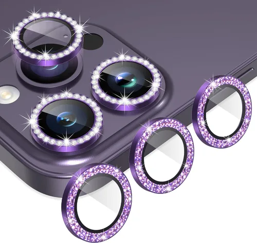 Miniatura 9 de AGVEE Paquete de 6 protectores de lente de cámara para iPhone 14 Pro de 6.1 pulgadas/14 Pro Max de 6.7 pulgadas, con diamantes brillantes y anillo
