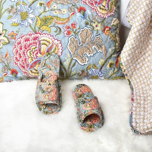 Miniatura 3 de Pantuflas de terciopelo floral para mujer, ligeras, con puntera abierta, lavables, portátiles, plegables, cómodas, para invitados, hotel, viajes